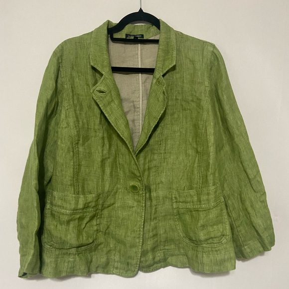 Eileen Fisher EUC 100% linen green casual blazer jacket size L - Picture 5 of 10